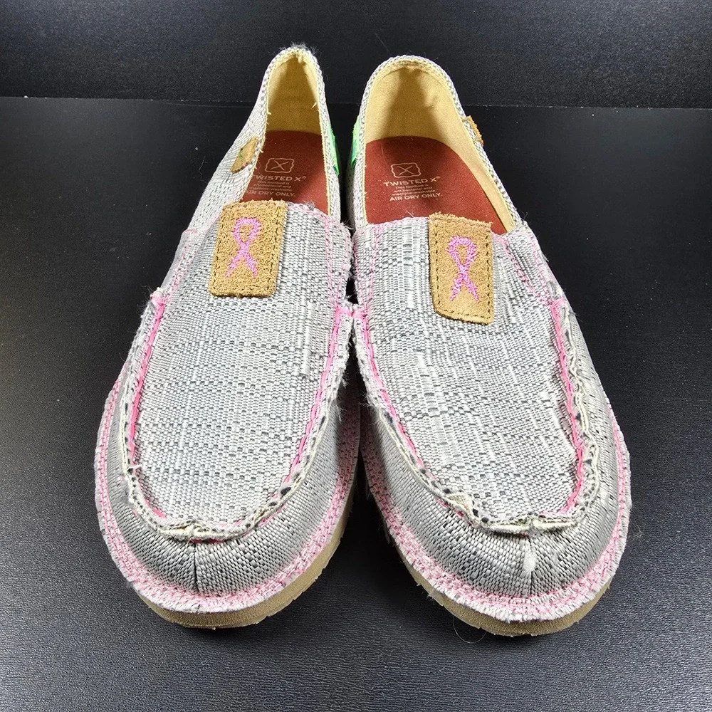 Twisted X WCL0012 Moccasins Womens 7.5 Grey Pink Ribbon ecoTWX Slip On Loafers - Picture 4 of 12